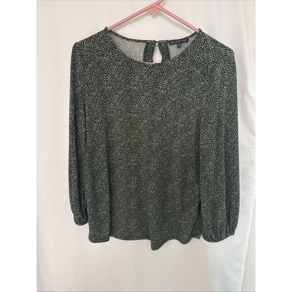 Adrianna Papell Womens Size Medium Green Speckled Stretch Blouse Top 3/4 Sleeve